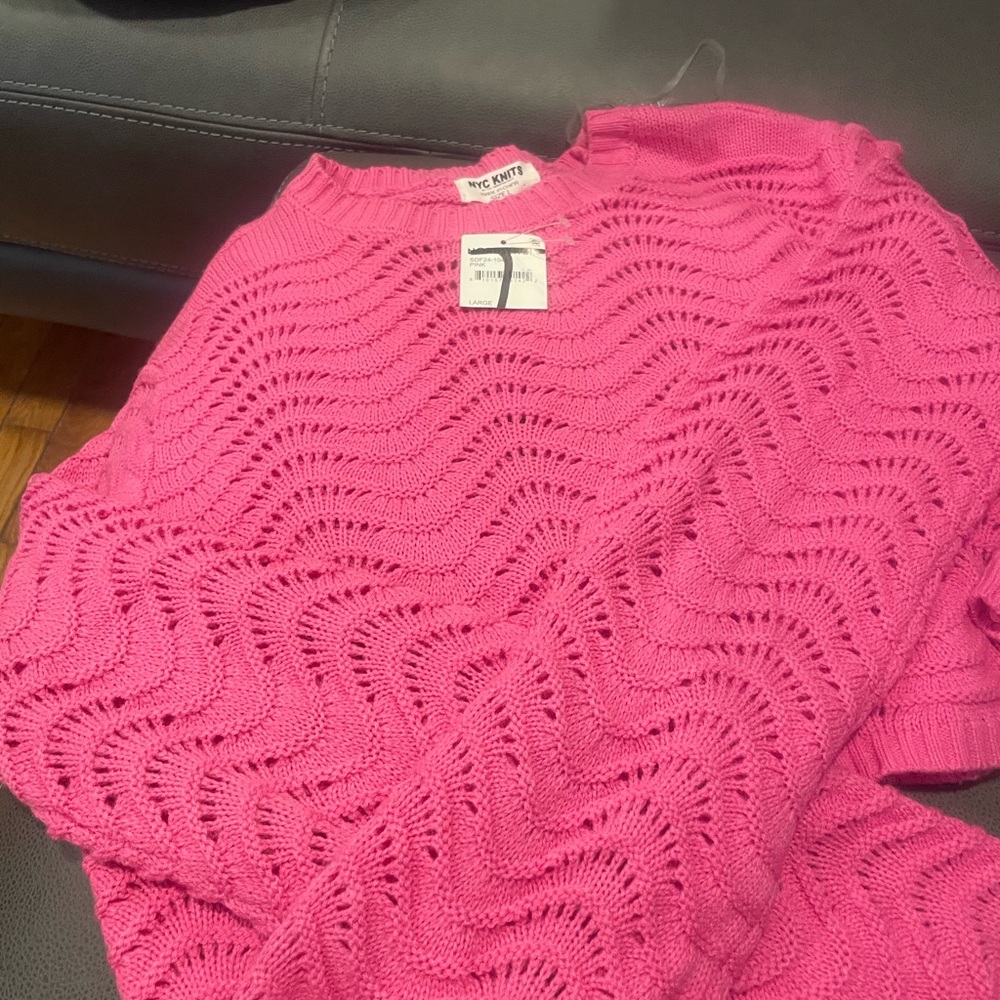 Pink Openwork Crop Crewneck Sweater - Women's purchased from Nordstrom